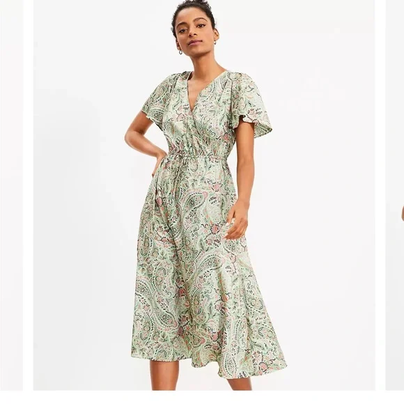loft midi wrap dress Black Floral Print Midi Dress